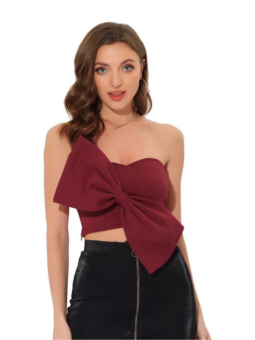 Strapless Bow Crop Top - Wine • NWT • 19" p2p, 10" length